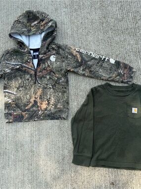 Carhartt Kids Camo Hooded Pullover & Olive Long Sleeve Tee